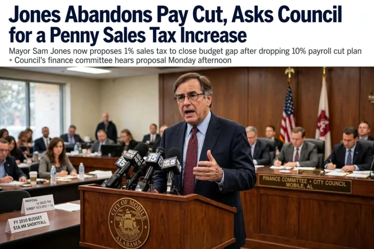 Illustration for the news story: Jones Abandons Pay Cut, Asks Council for a Penny Sales Tax Increase