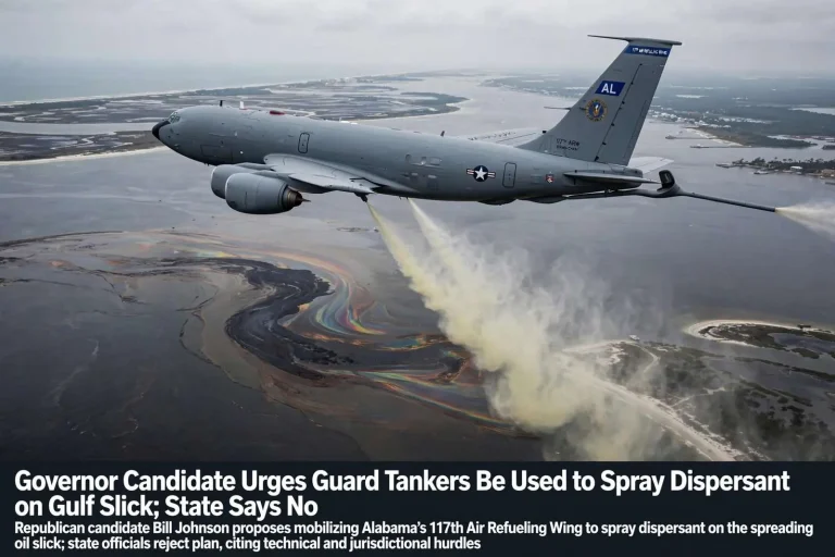 Illustration for the news story: Governor Candidate Urges Guard Tankers Be Used to Spray Dispersant on Gulf Slick; State Says No