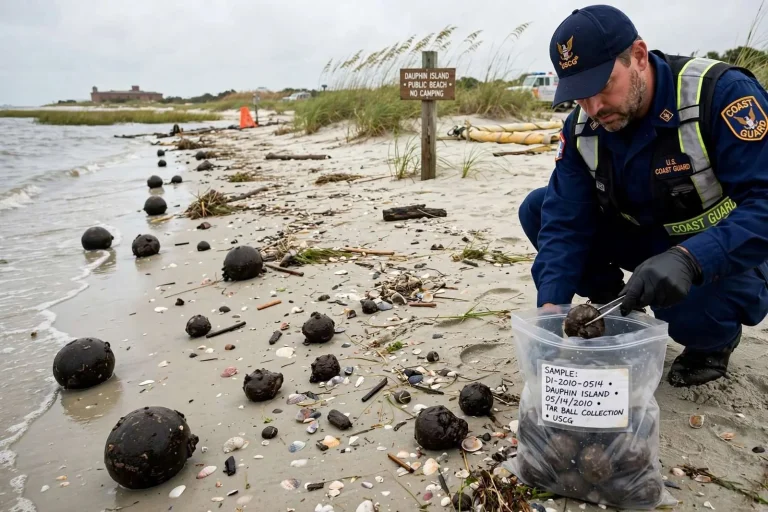 Illustration for the news story: Tar Balls Reached Dauphin Island in May 2010