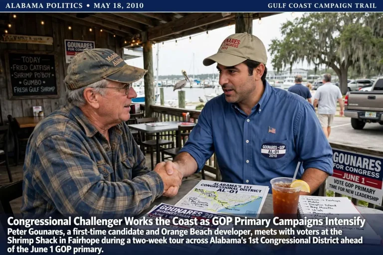 Illustration for the news story: Congressional Challenger Works the Coast as GOP Primary Campaigns Intensify