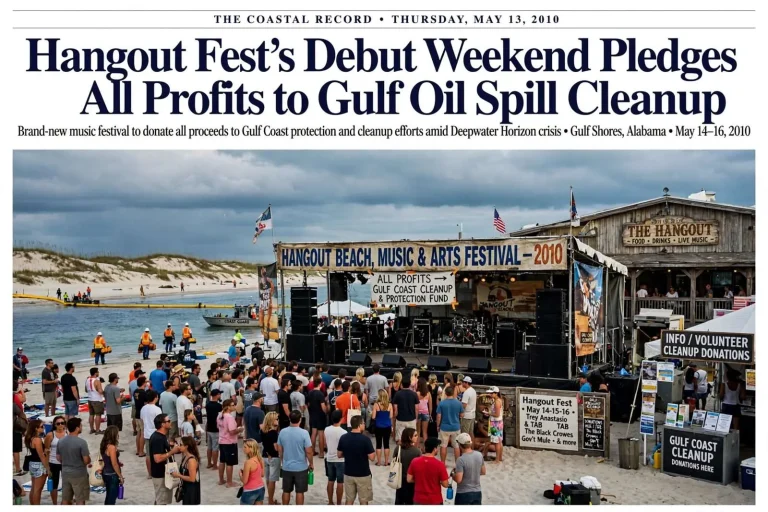 Illustration for the news story: Hangout Fest’s Debut Weekend Pledges All Profits to Gulf Oil Spill Cleanup