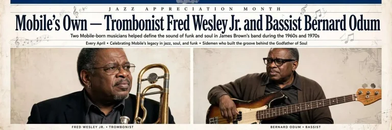 Illustration for the news story: Jazz Appreciation Month: Mobile’s Own — Trombonist Fred Wesley Jr. and Bassist Bernard Odum