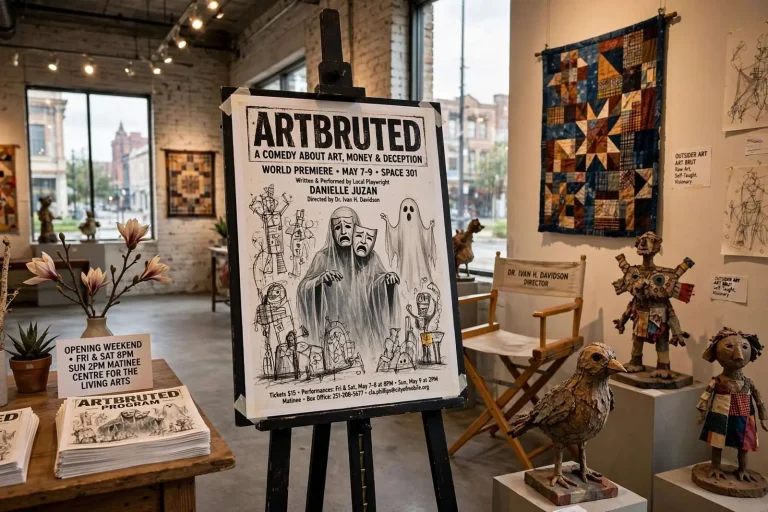 Illustration for the news story: Local Playwright Danielle Juzan Premieres Art-World Comedy ‘Artbruted’ at Space 301