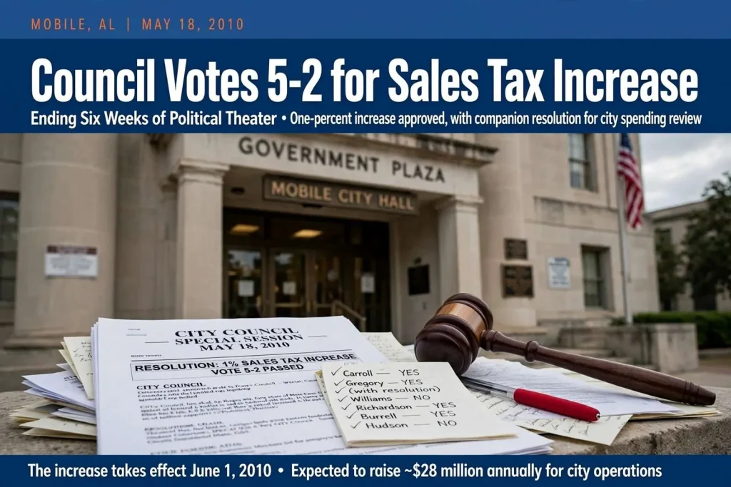 Illustration for the news story: Council Votes 5-2 for Sales Tax Increase, Ending Six Weeks of Political Theater