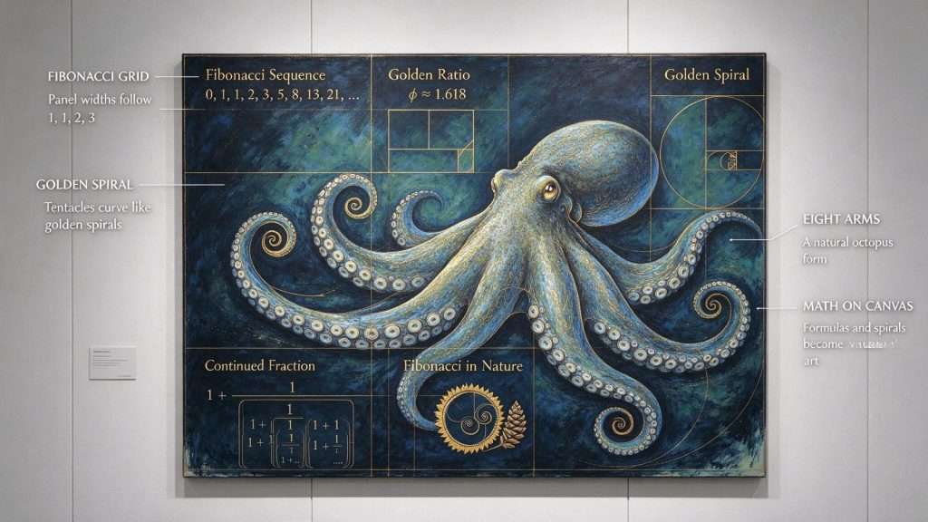 Illustration for the news story: Mobile’s ASMS Gallery Turns Fibonacci Numbers Into Art With ‘Fibonacci Octopus’