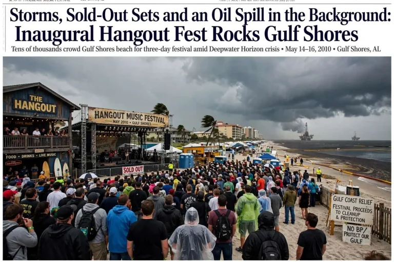 Illustration for the news story: Storms, Sold-Out Sets and an Oil Spill in the Background: Inaugural Hangout Fest Rocks Gulf Shores