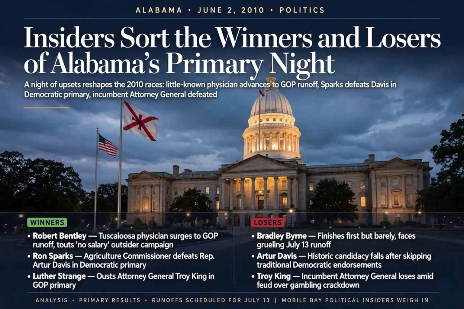 Illustration for the news story: Insiders Sort the Winners and Losers of Alabama’s Primary Night