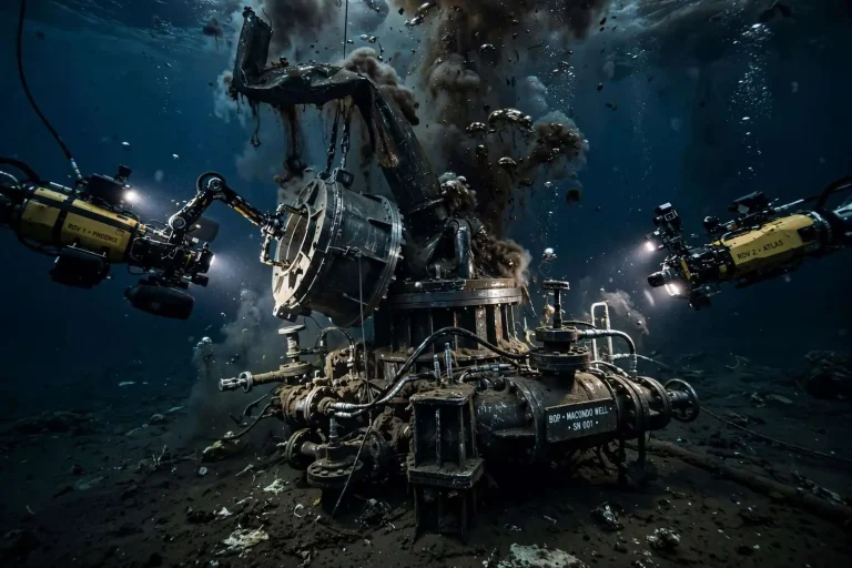 Illustration for the news story: BP Engineers Race to Fit a Cap Over the Blown-Out Gulf Well