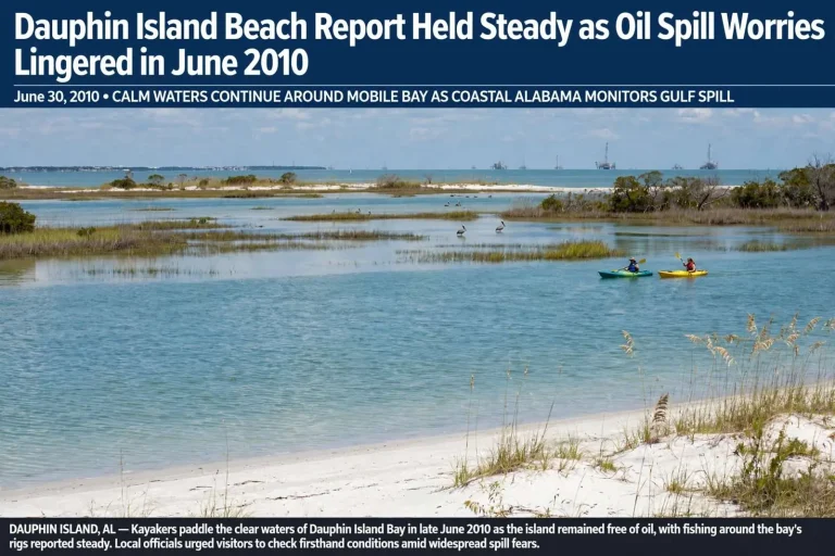 Illustration for the news story: Dauphin Island Beach Report Held Steady as Oil Spill Worries Lingered in June 2010