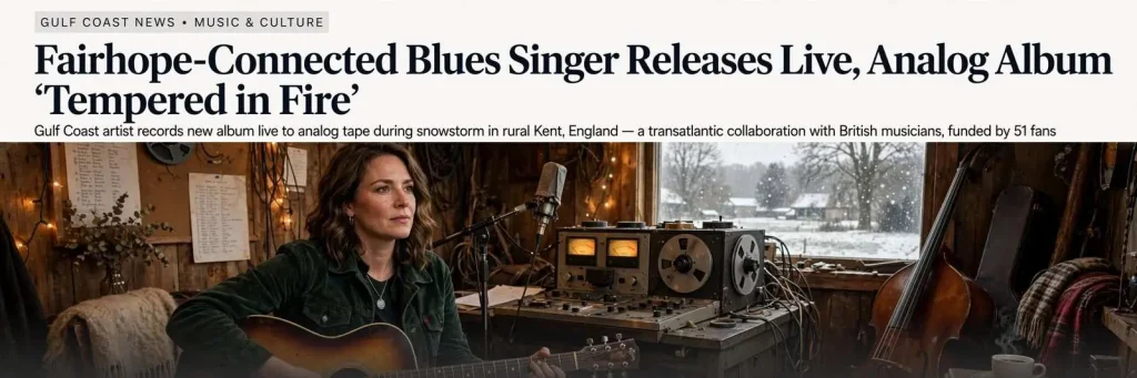 Illustration for the news story: Fairhope-Connected Blues Singer Lisa Mills Releases Live, Analog Album ‘Tempered in Fire’