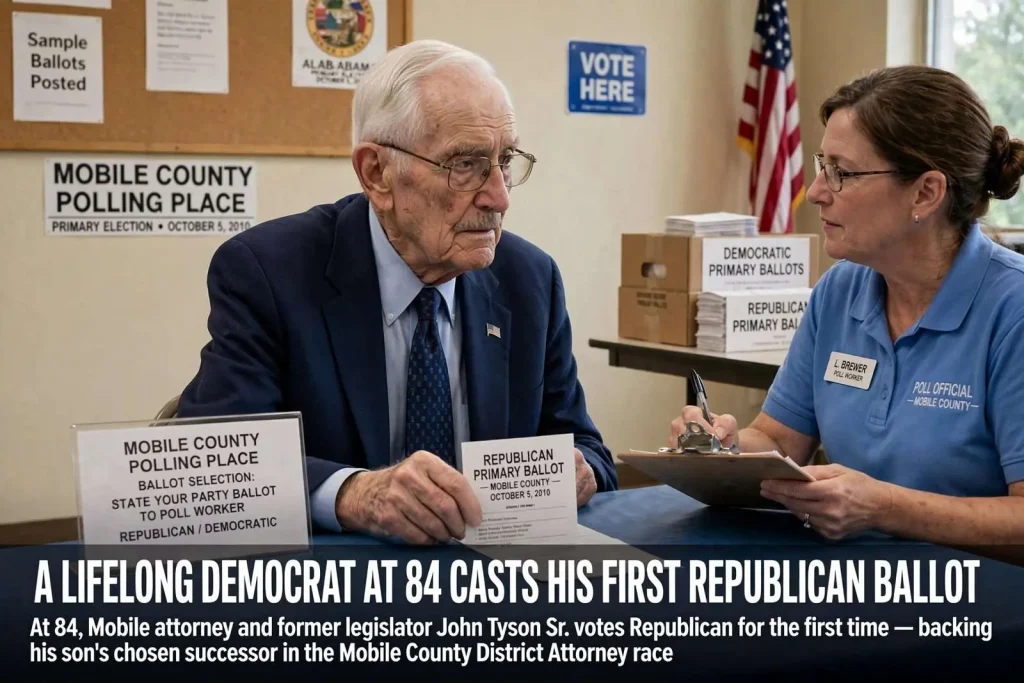 Illustration for the news story: A Lifelong Democrat at 84 Casts His First Republican Ballot