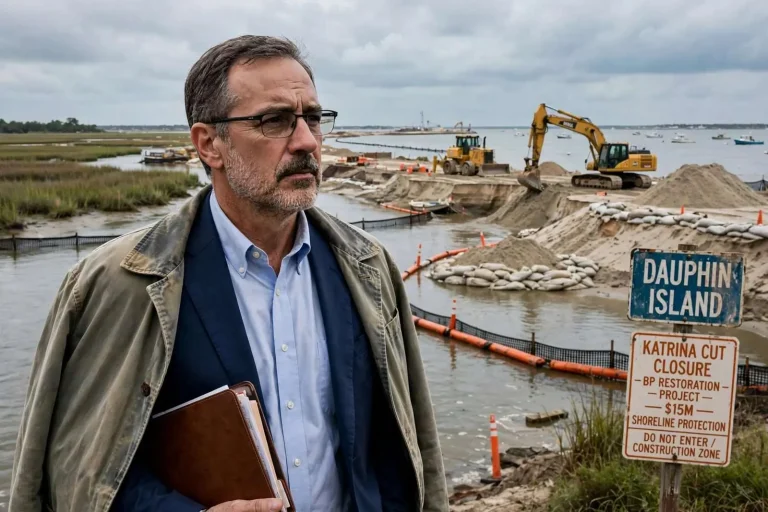 Illustration for the news story: Mobile Lawyer, Dauphin Island Fix at Center of Spill Response