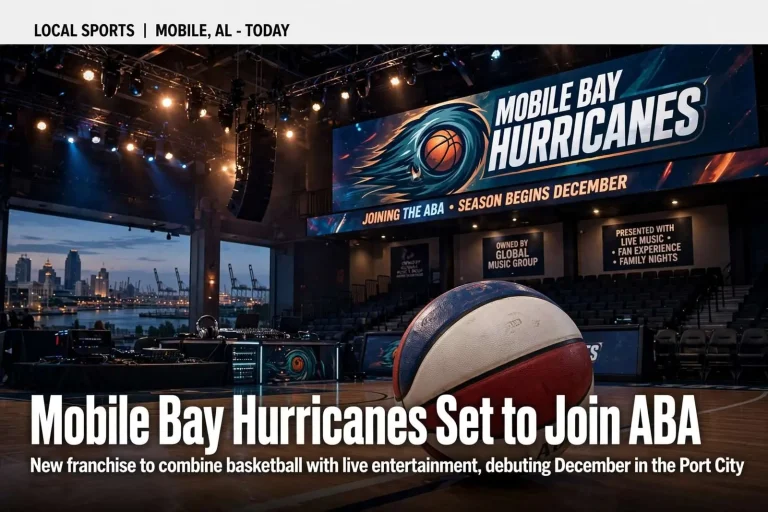 Illustration for the news story: Mobile Bay Hurricanes Set to Join ABA, Pairing Basketball With Entertainment