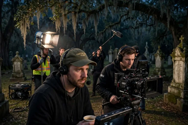 Illustration for the news story: Mobile Filmmakers Roll Overnight at Springhill Cemetery for ‘The Night Shift’