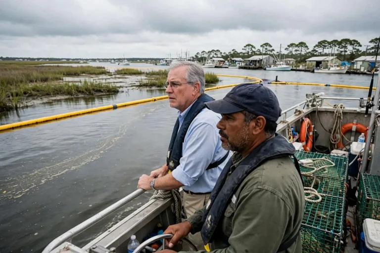 Illustration for the news story: Governor Hopeful Bentley to Tour Oil-Threatened Coast by Boat