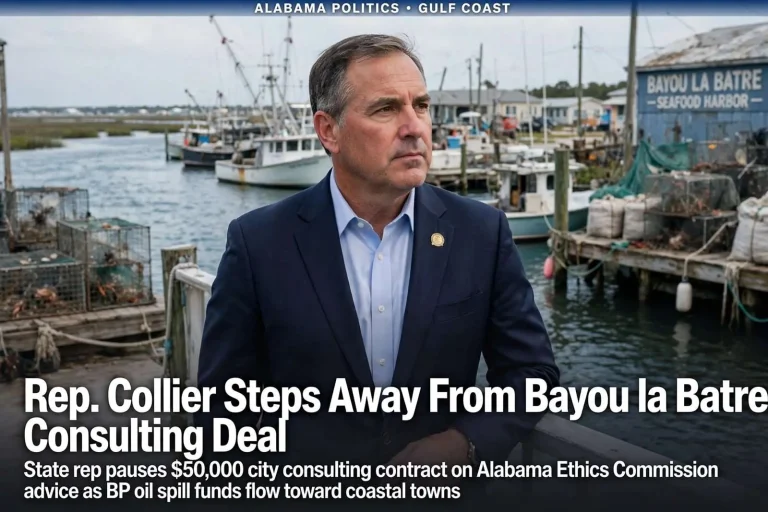 Illustration for the news story: Rep. Collier Steps Away From Bayou la Batre Consulting Deal
