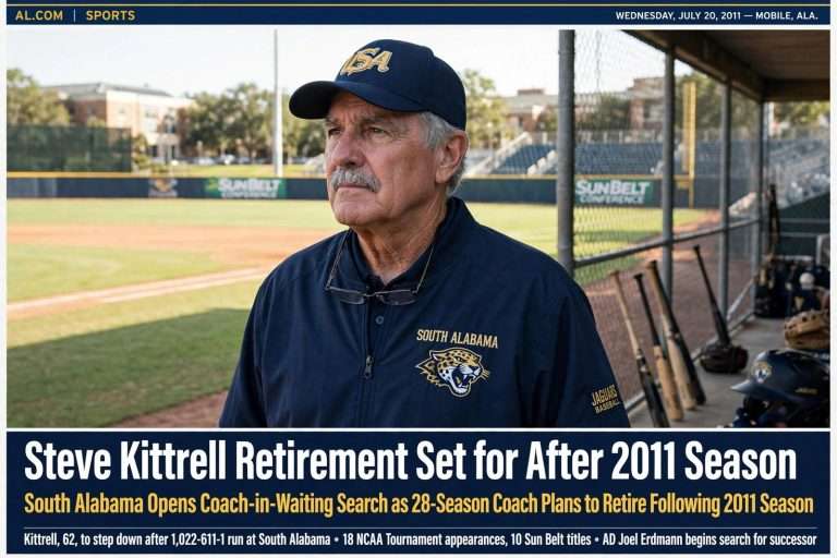Illustration for the news story: Steve Kittrell Retirement Set for After 2011 Season; South Alabama Opens Coach-in-Waiting Search
