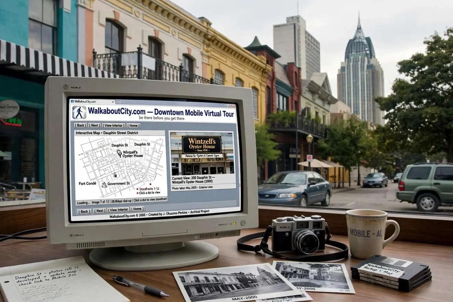 Illustration for the news story: How an Early Internet Project Preserved a Snapshot of Downtown Mobile Around 2000