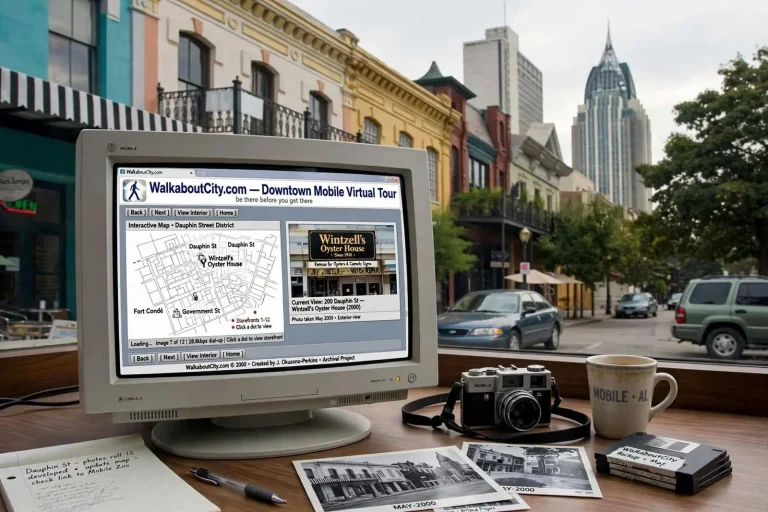 Illustration for the news story: How an Early Internet Project Preserved a Snapshot of Downtown Mobile Around 2000