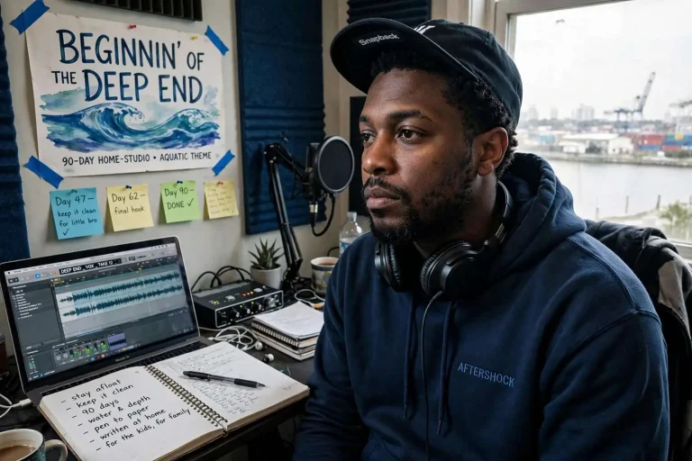 Illustration for the news story: Mobile Rapper AfterSchock Releases ‘Beginnin’ of the Deep End,’ a 90-Day Home-Studio Project