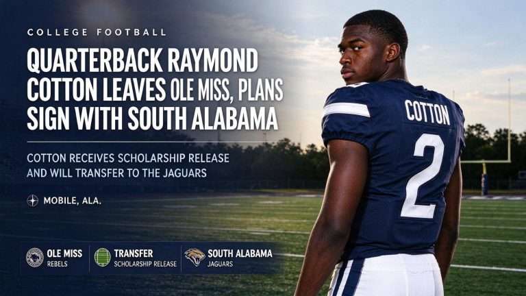 Illustration for the news story: Quarterback Raymond Cotton Leaves Ole Miss, Plans to Sign With South Alabama