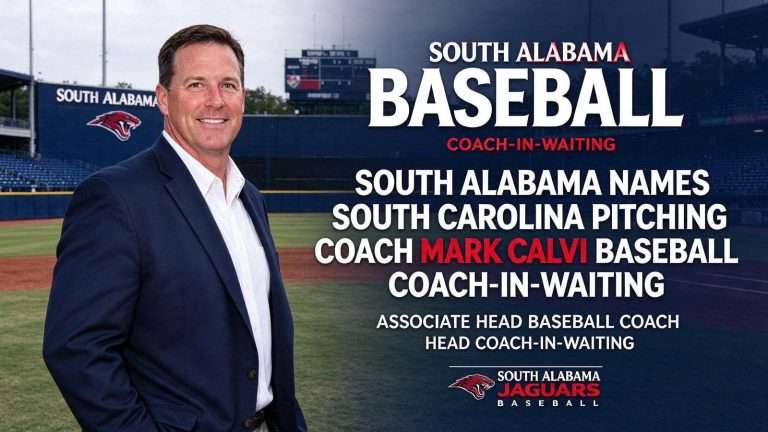Illustration for the news story: South Alabama Names South Carolina Pitching Coach Mark Calvi Baseball Coach-in-Waiting