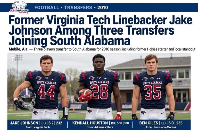 Illustration for the news story: Former Virginia Tech Linebacker Jake Johnson Among Three Transfers Joining South Alabama