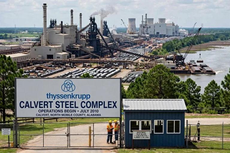 Illustration for the news story: In 2010, ThyssenKrupp Began Operations at Its Mobile County Steel Complex