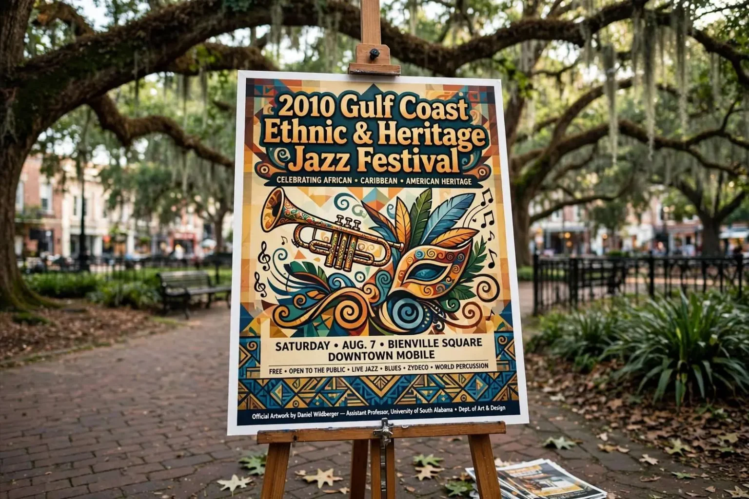 Illustration for the news story: USA Art Professor’s Poster Chosen to Represent 2010 Gulf Coast Ethnic and Heritage Jazz Festival