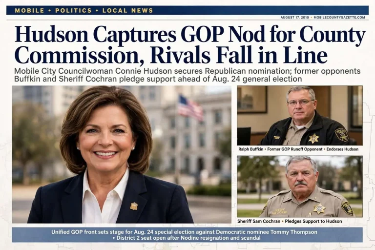 Illustration for the news story: Hudson Captures GOP Nod for County Commission, Rivals Fall in Line