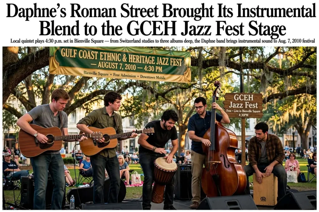 Illustration for the news story: Daphne’s Roman Street Brought Its Instrumental Blend to the GCEH Jazz Fest Stage