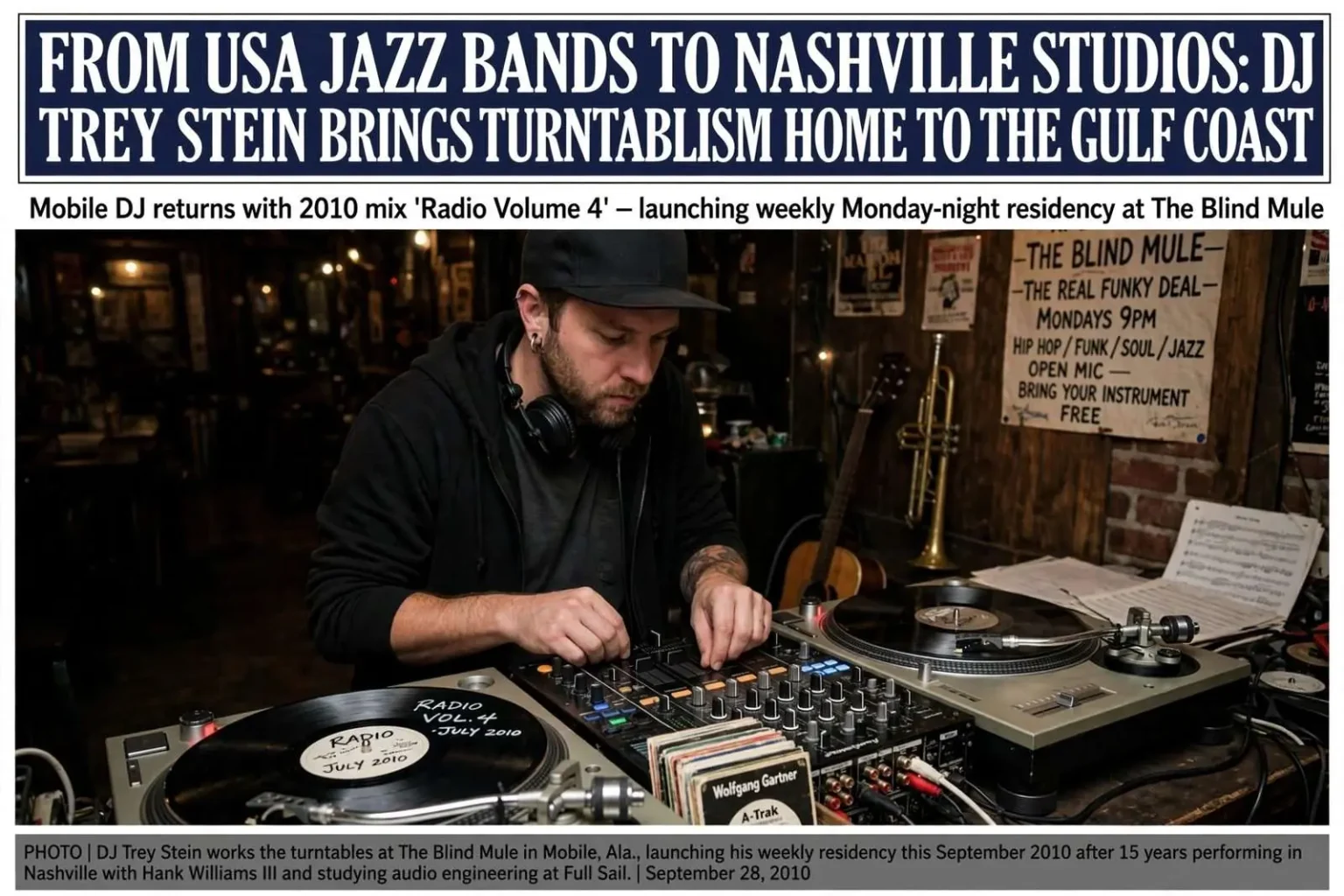 Illustration for the news story: From USA Jazz Bands to Nashville Studios: DJ Trey Stein Brings Turntablism Home to the Gulf Coast