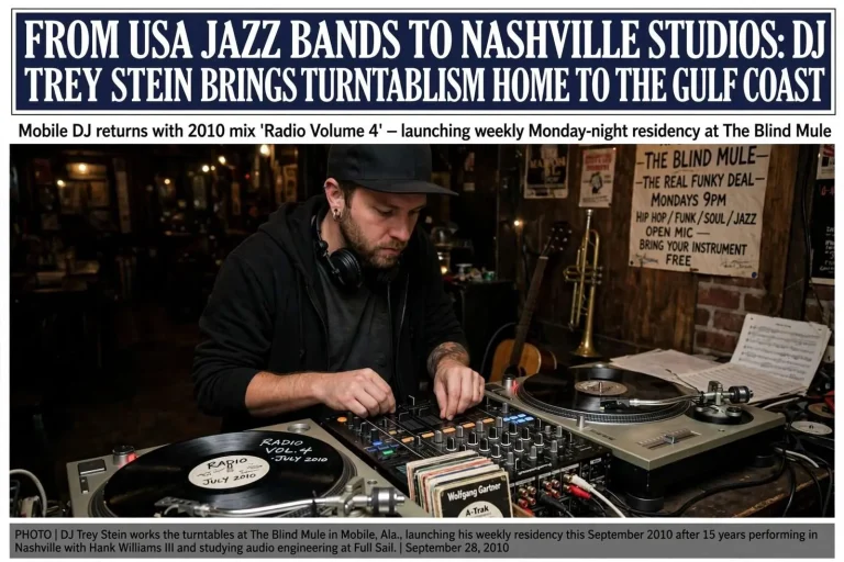 Illustration for the news story: From USA Jazz Bands to Nashville Studios: DJ Trey Stein Brings Turntablism Home to the Gulf Coast