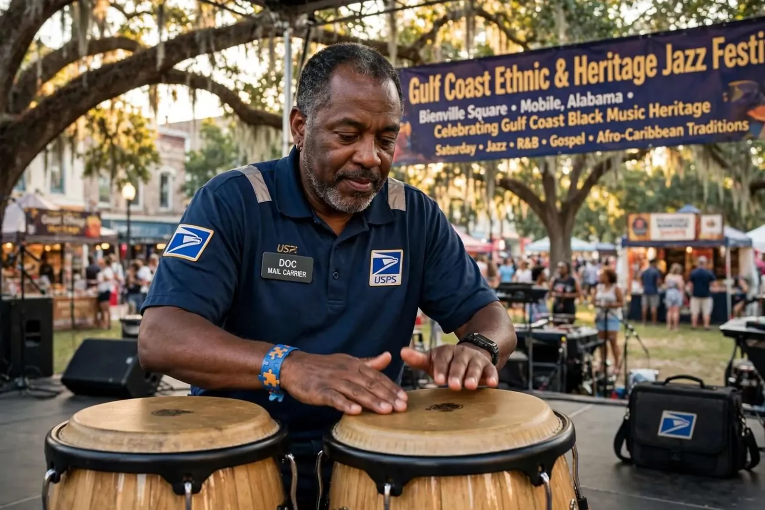 Illustration for the news story: Mobile Conga Player “Doc” Handy Brings Family Legacy to Gulf Coast Jazz Festival