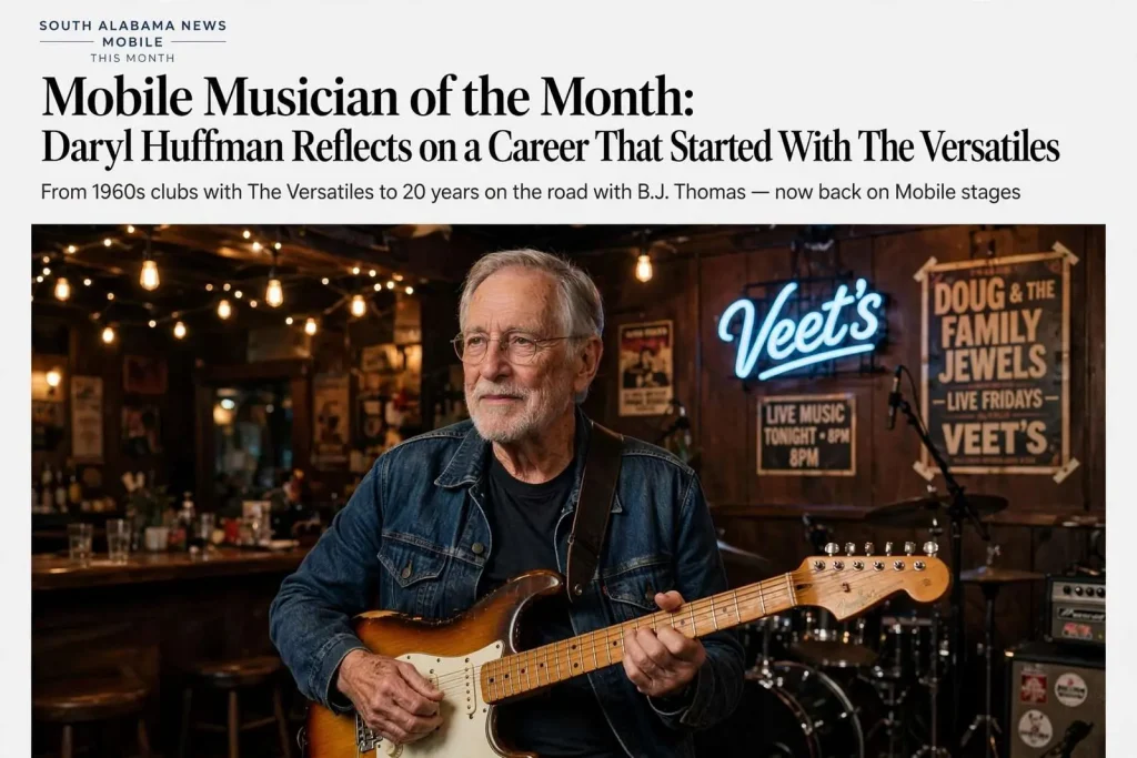 Illustration for the news story: Mobile Musician of the Month: Daryl Huffman Reflects on a Career That Started With The Versatiles