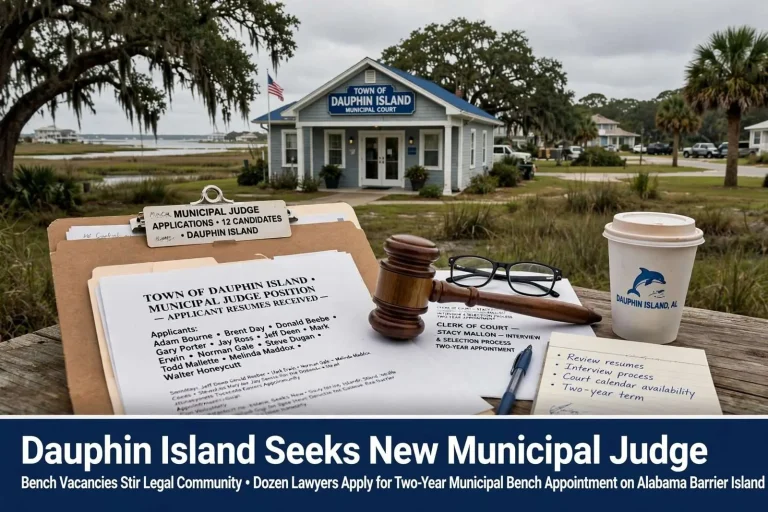 Illustration for the news story: Dauphin Island Seeks New Municipal Judge as Bench Vacancies Stir Legal Community