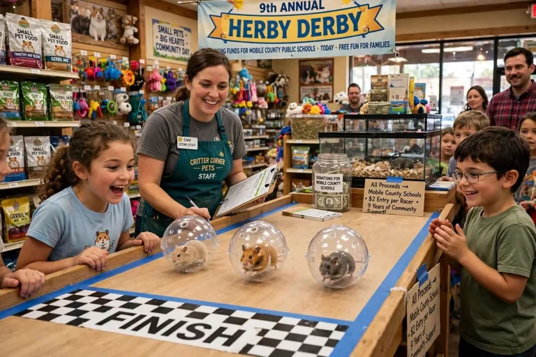 Illustration for the news story: Hamsters Race for a Cause: 9th Annual Herby Derby Raises Money for Mobile County Schools