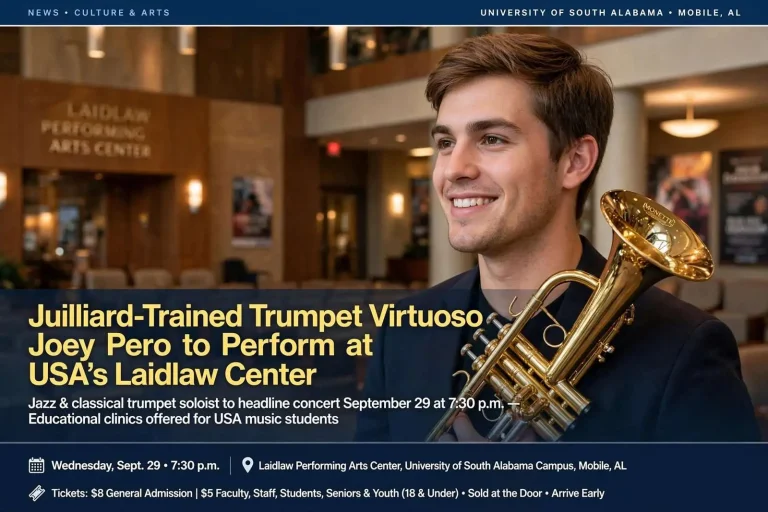 Illustration for the news story: Juilliard-Trained Trumpet Virtuoso Joey Pero to Perform at USA’s Laidlaw Center