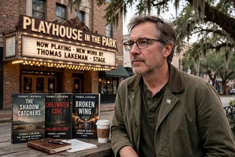 Illustration for the news story: Mobile-Born Novelist Thomas Lakeman, From FBI Thrillers to the Playhouse in the Park Stage