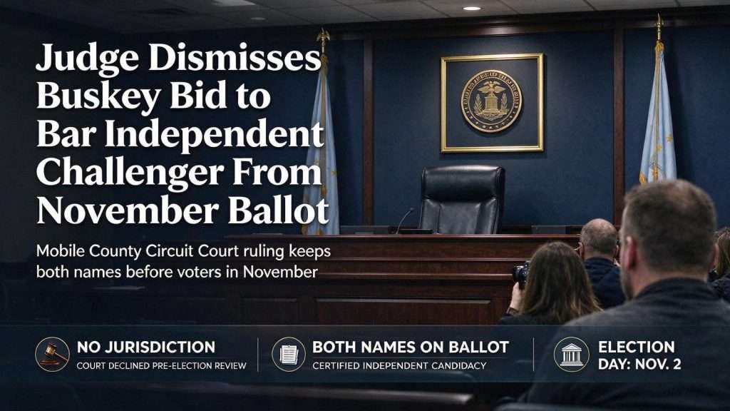 Illustration for the news story: Judge Dismisses Buskey Bid to Bar Independent Challenger From November Ballot