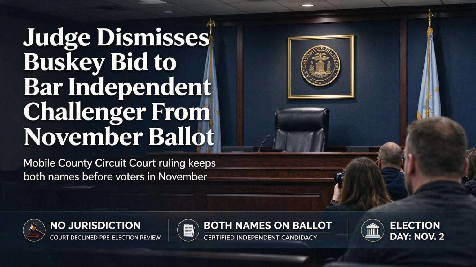Illustration for the news story: Judge Dismisses Buskey Bid to Bar Independent Challenger From November Ballot