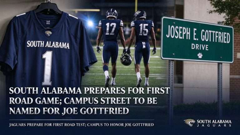 Illustration for the news story: South Alabama Prepares for First Road Game; Campus Street to Be Named for Joe Gottfried