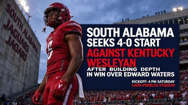 Illustration for the news story: South Alabama Seeks 4-0 Start Against Kentucky Wesleyan After Building Depth in Win Over Edward Waters