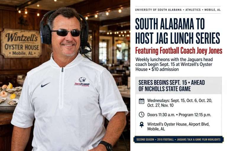 Illustration for the news story: South Alabama to Host Jag Lunch Series Featuring Football Coach Joey Jones