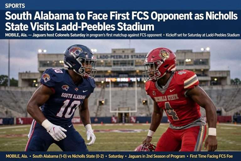 Illustration for the news story: South Alabama to Face First FCS Opponent as Nicholls State Visits Ladd-Peebles Stadium