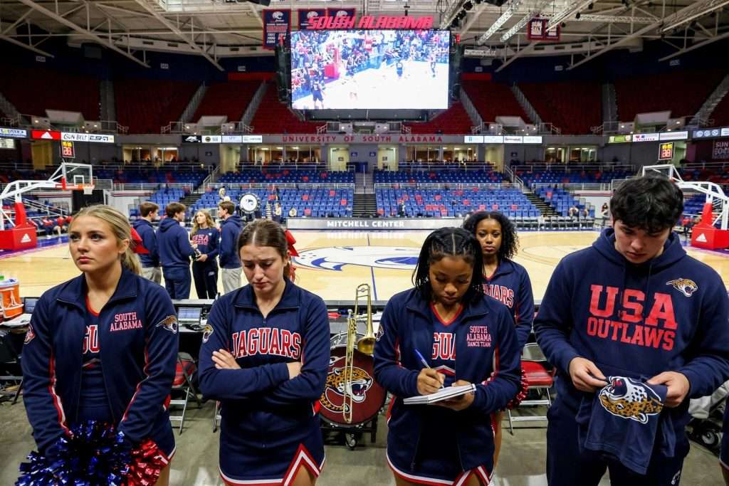 Illustration for the news story: South Alabama Ends Spirit Squads’ ‘South In Your Mouth’ Chant at Mitchell Center