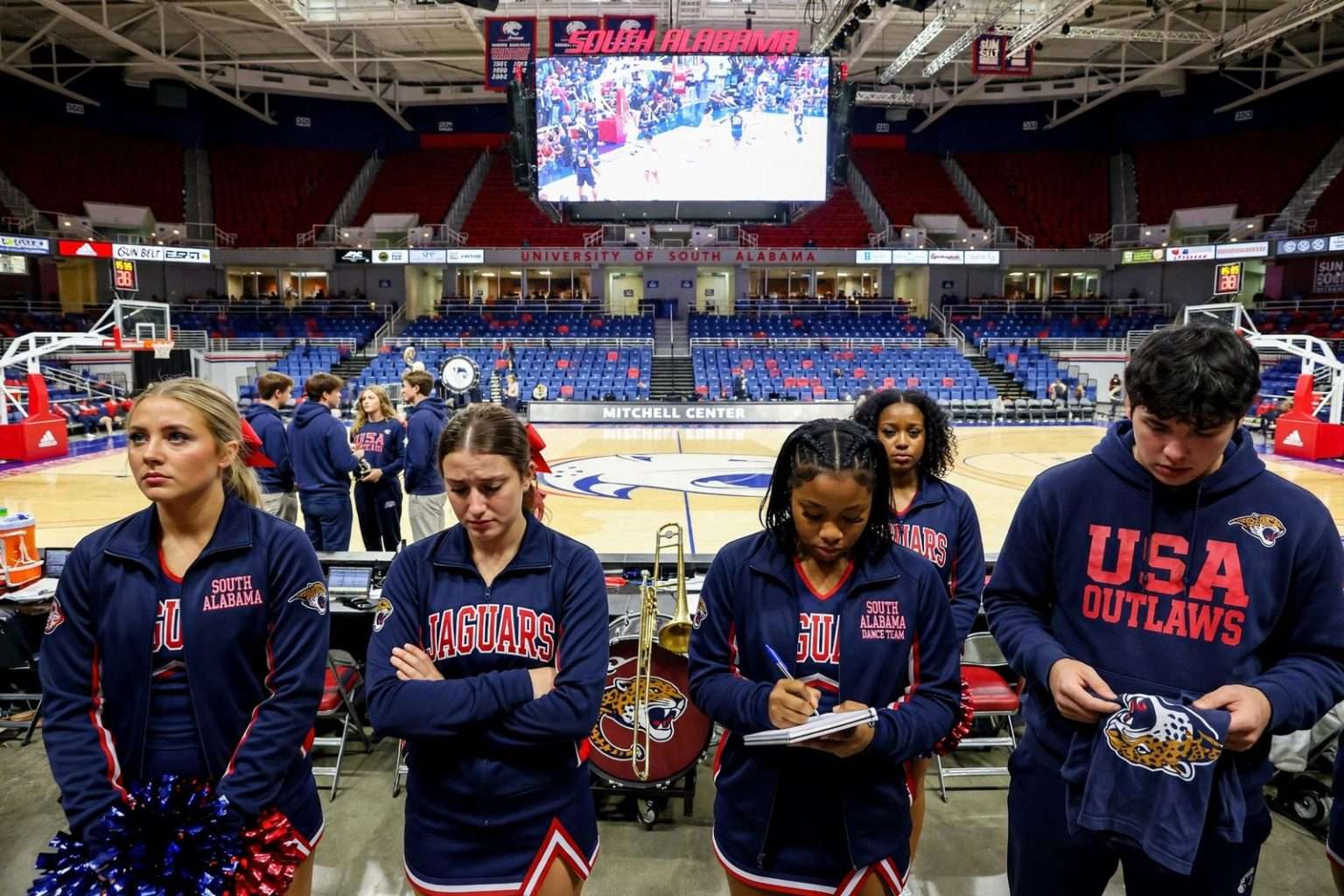 Illustration for the news story: South Alabama Ends Spirit Squads’ ‘South In Your Mouth’ Chant at Mitchell Center
