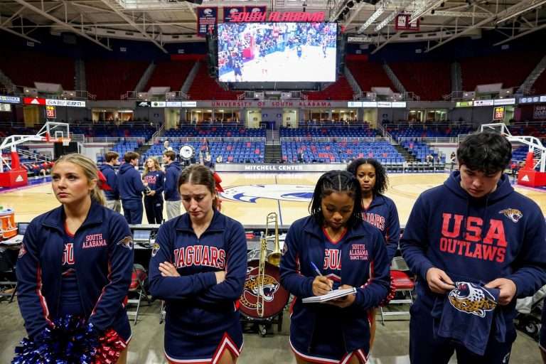 Illustration for the news story: South Alabama Ends Spirit Squads’ ‘South In Your Mouth’ Chant at Mitchell Center