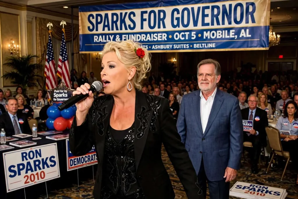 Illustration for the news story: Lorrie Morgan Headlines Sparks Rally as Democrats Weigh Davis Exit and Bingo Indictments