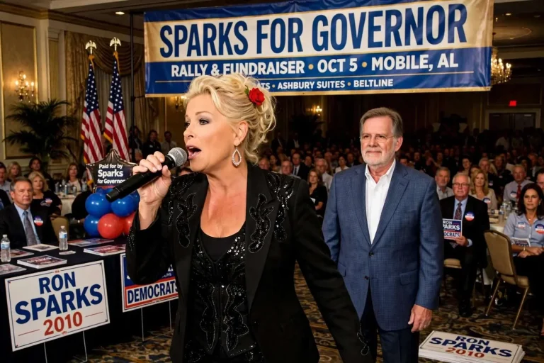 Illustration for the news story: Lorrie Morgan Headlines Sparks Rally as Democrats Weigh Davis Exit and Bingo Indictments